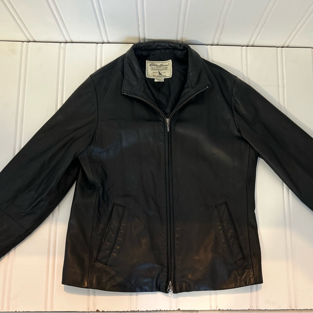 Eddie Bauer Black Leather Zip-Up Jacket